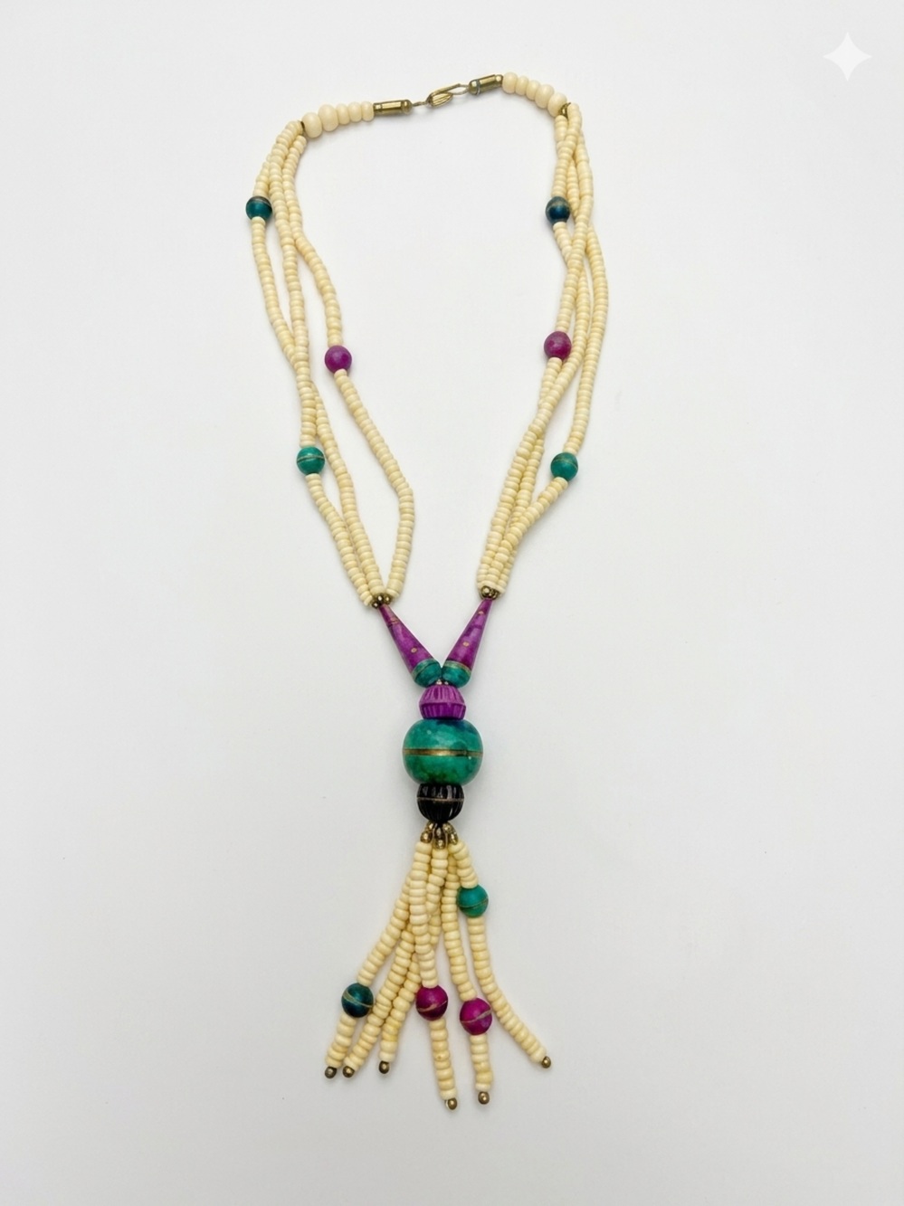 Vintage Multi Strand Seed Bead Tassel Necklace Boho Tribal Statement